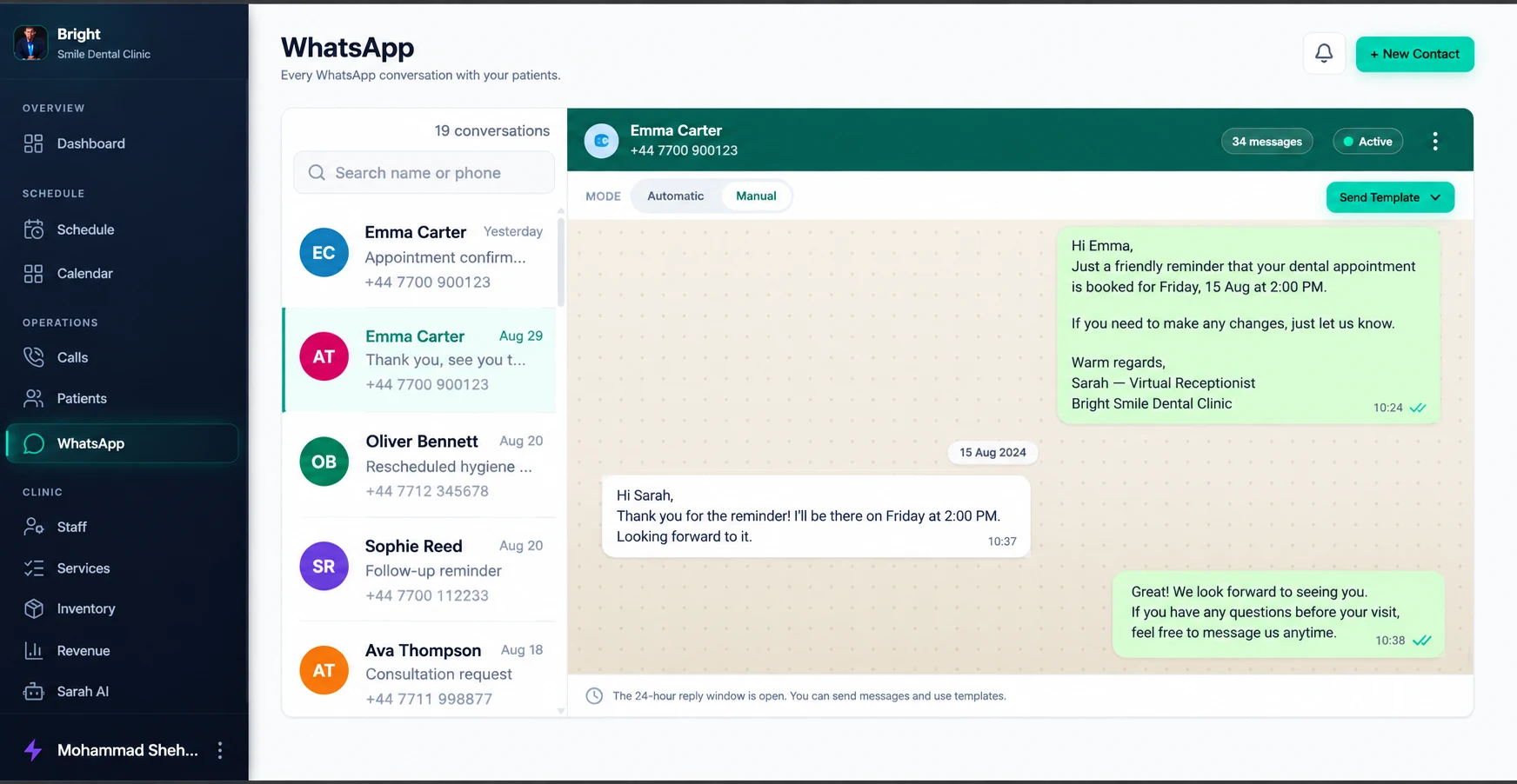 Denora WhatsApp — approved product screen